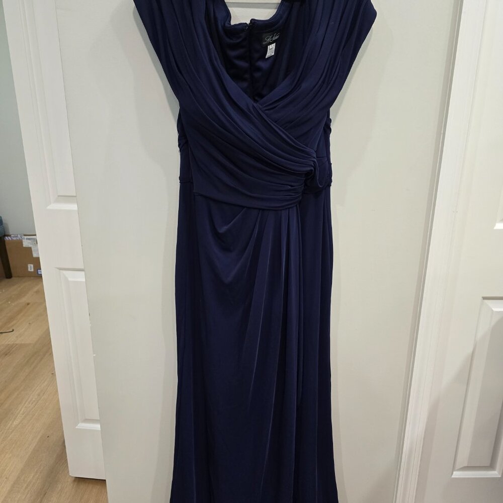 La Femme Navy Off-Shoulder Ruched Maxi Dress - Picture 4 of 8